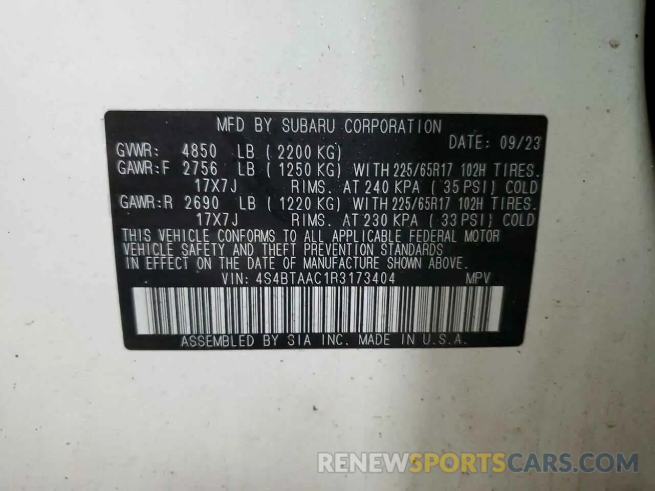 13 Photograph of a damaged car 4S4BTAAC1R3173404 SUBARU LEGACY 2024