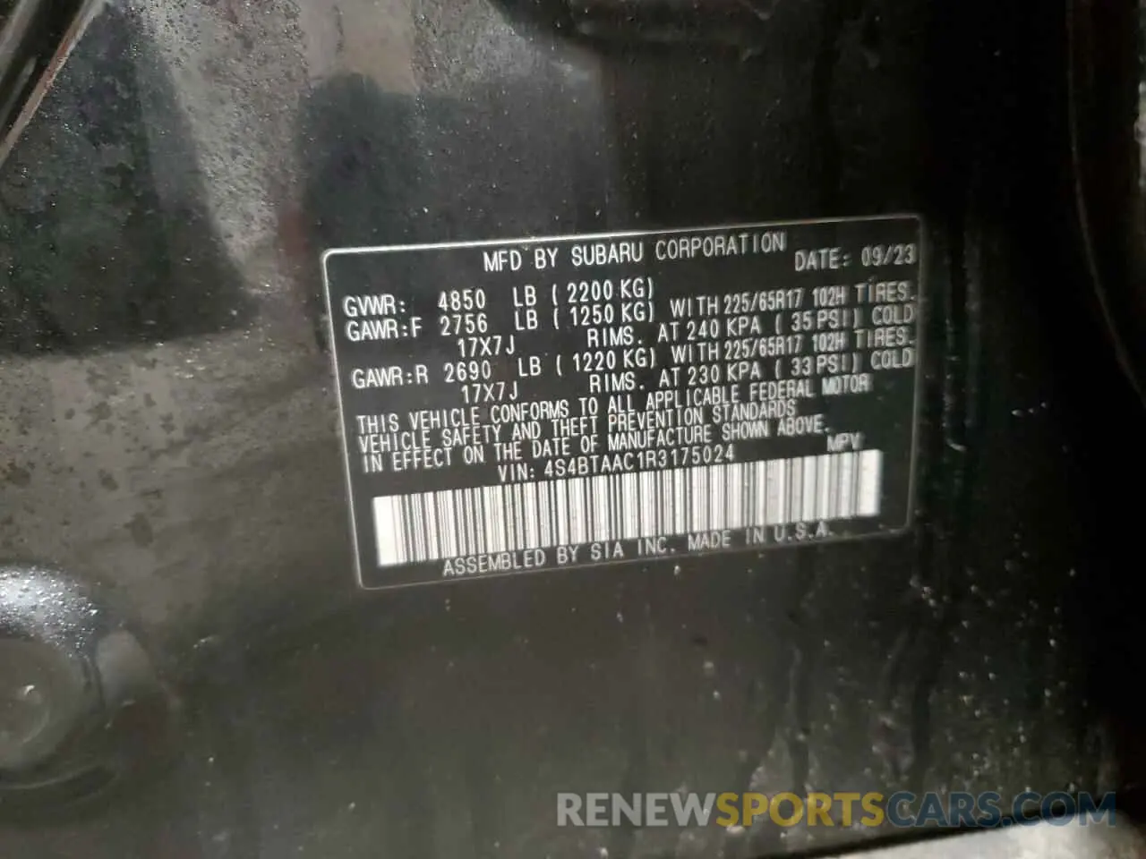 13 Photograph of a damaged car 4S4BTAAC1R3175024 SUBARU LEGACY 2024
