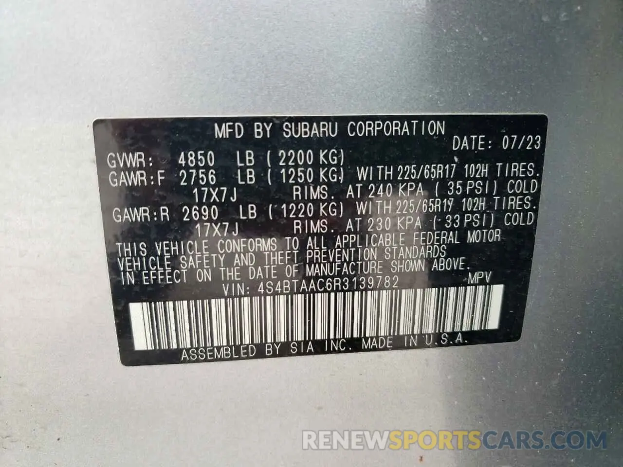 13 Photograph of a damaged car 4S4BTAAC6R3139782 SUBARU LEGACY 2024