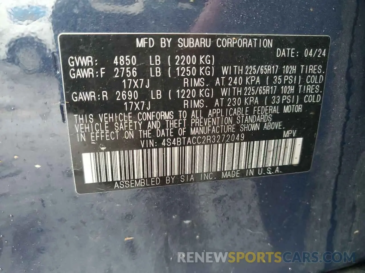 13 Photograph of a damaged car 4S4BTACC2R3272049 SUBARU LEGACY 2024
