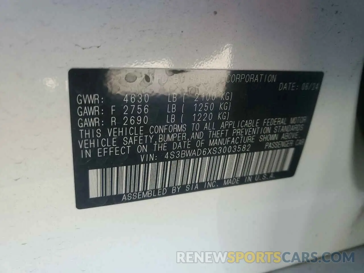 13 Photograph of a damaged car 4S3BWAD6XS3003582 SUBARU LEGACY 2025