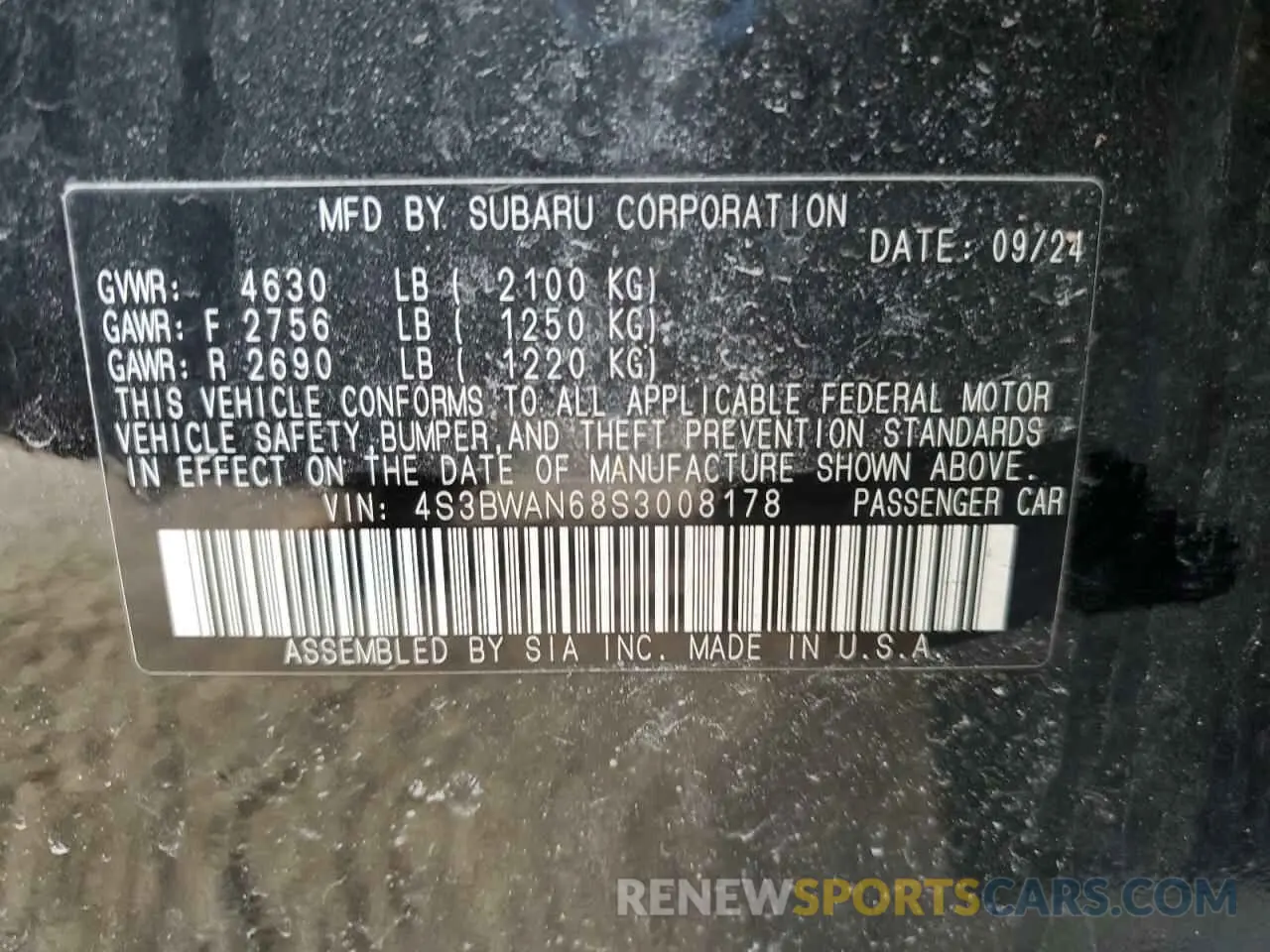 15 Photograph of a damaged car 4S3BWAN68S3008178 SUBARU LEGACY 2025