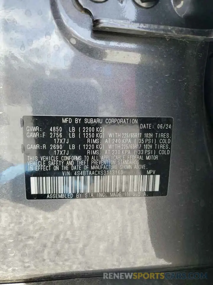 13 Photograph of a damaged car 4S4BTAACXS3113160 SUBARU LEGACY 2025