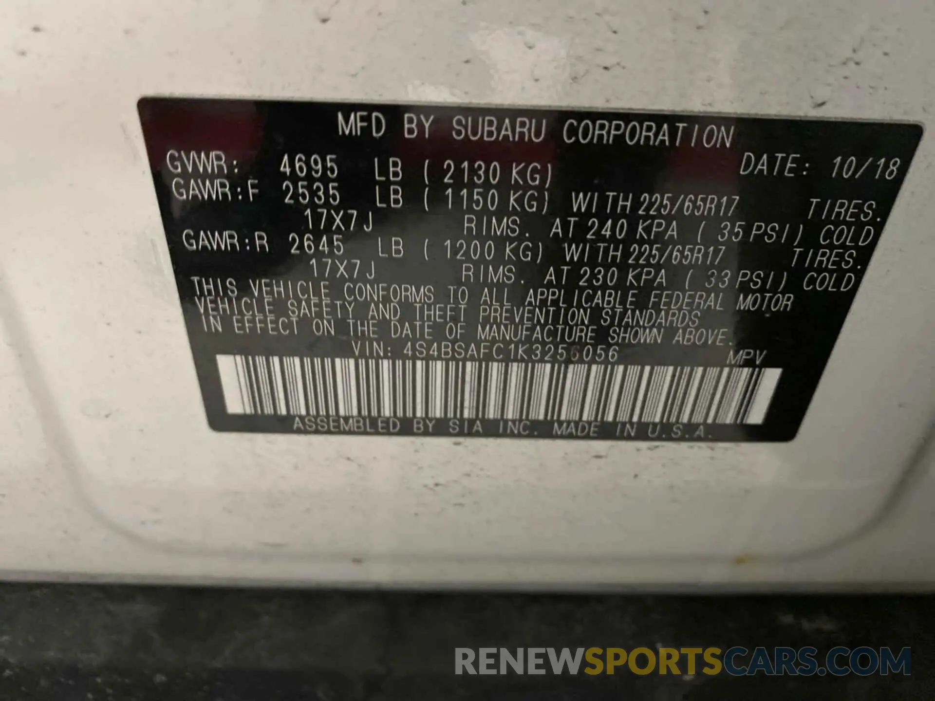9 Photograph of a damaged car 4S4BSAFC1K3256056 SUBARU OUTBACK 2019