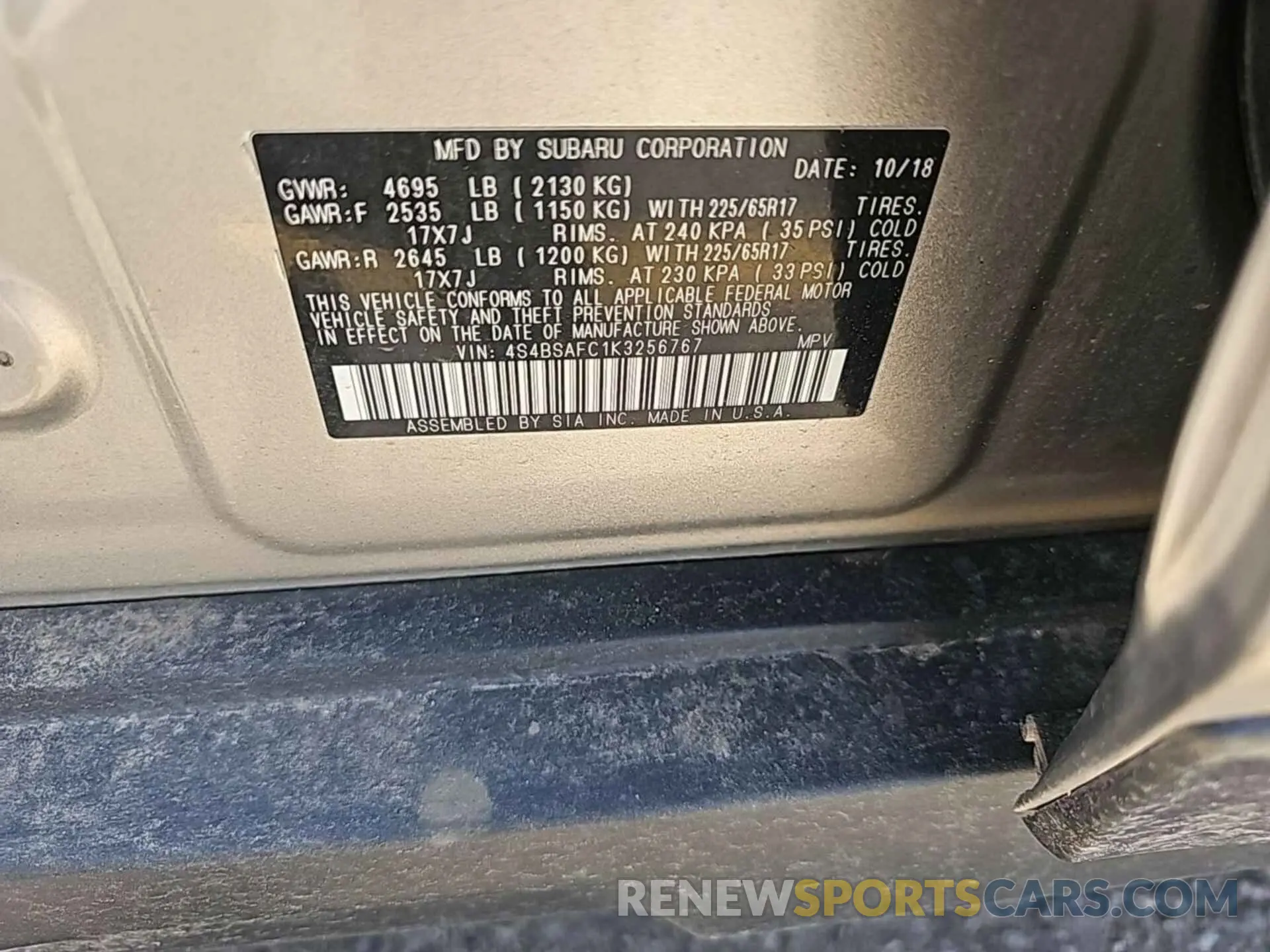 6 Photograph of a damaged car 4S4BSAFC1K3256767 SUBARU OUTBACK 2019