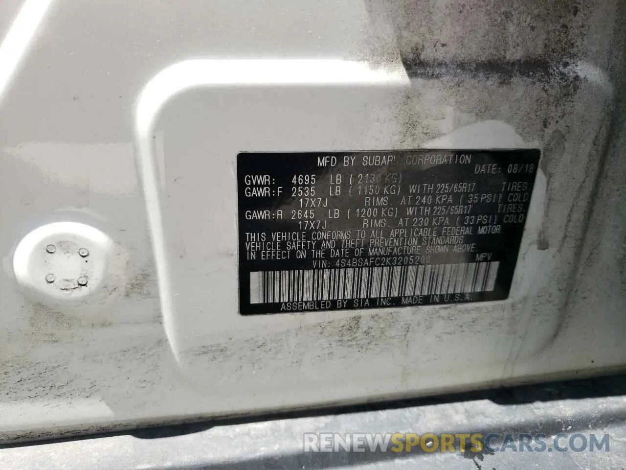 13 Photograph of a damaged car 4S4BSAFC2K3205200 SUBARU OUTBACK 2019