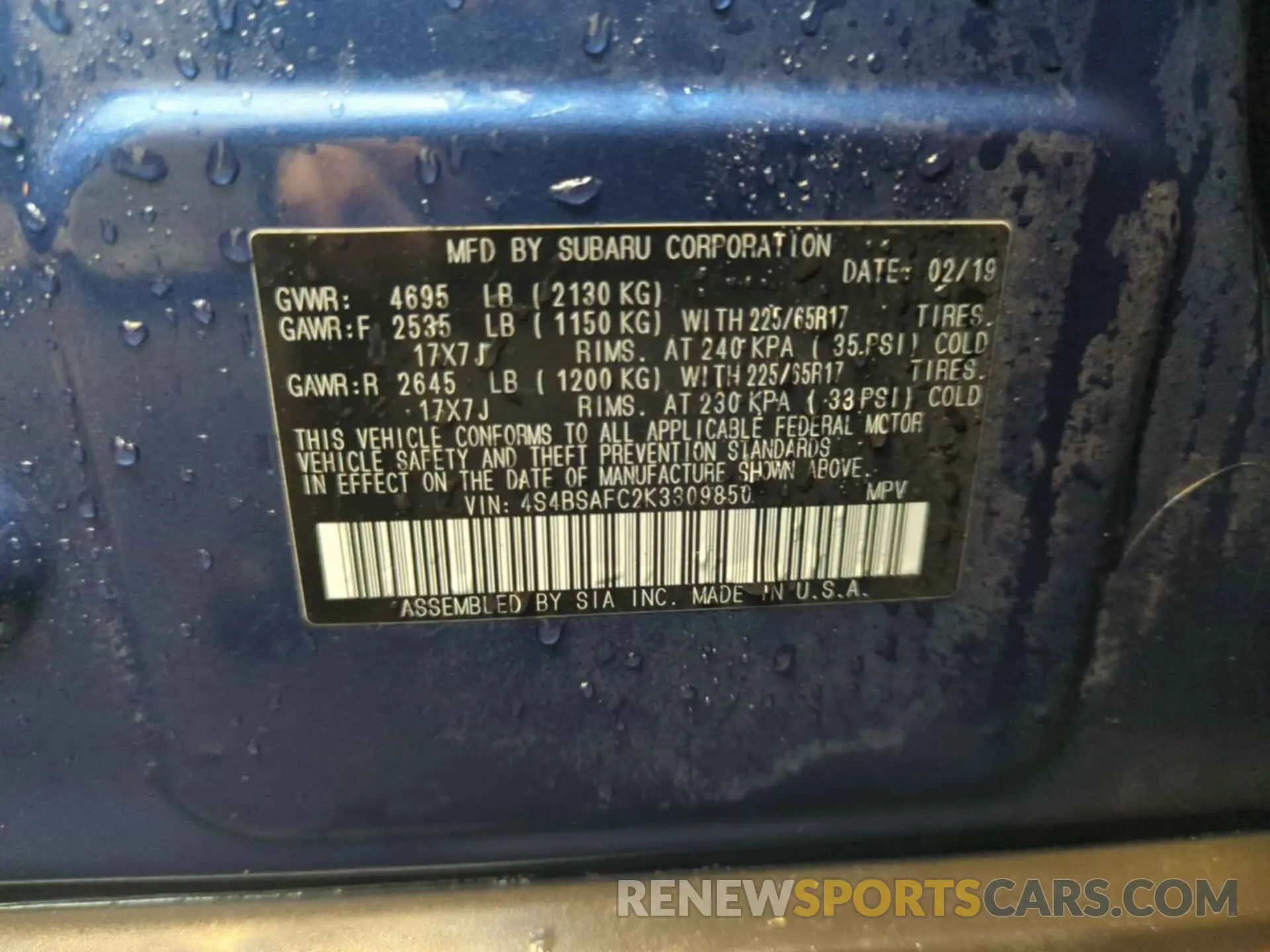21 Photograph of a damaged car 4S4BSAFC2K3309850 SUBARU OUTBACK 2019