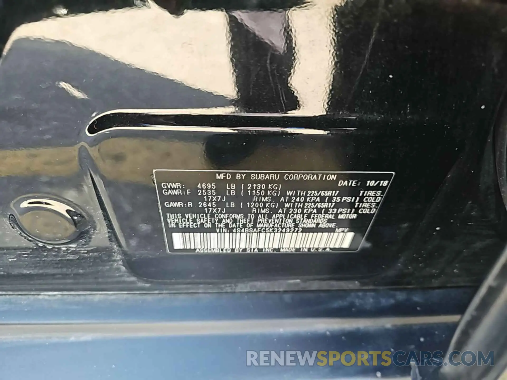 8 Photograph of a damaged car 4S4BSAFC5K3249272 SUBARU OUTBACK 2019