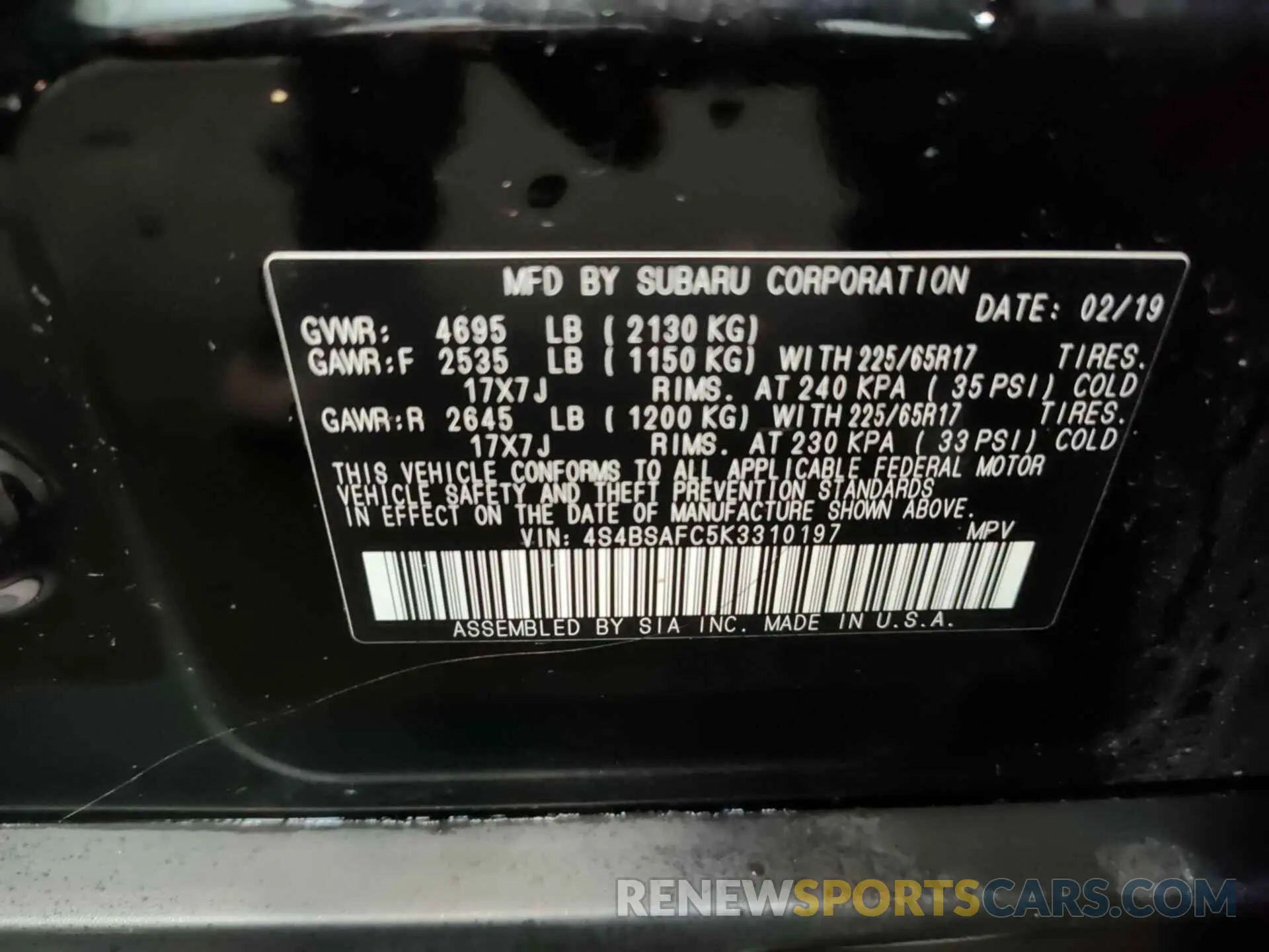 7 Photograph of a damaged car 4S4BSAFC5K3310197 SUBARU OUTBACK 2019