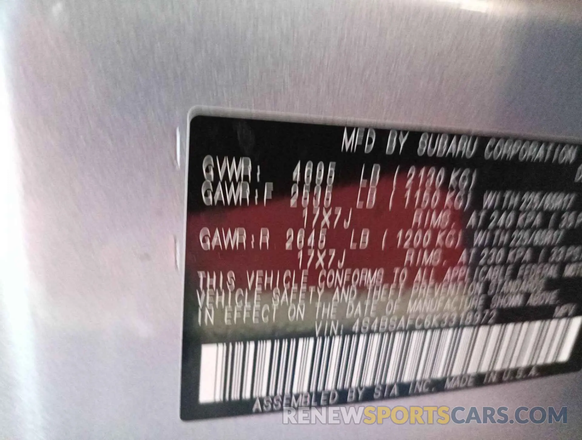 6 Photograph of a damaged car 4S4BSAFC6K3318972 SUBARU OUTBACK 2019