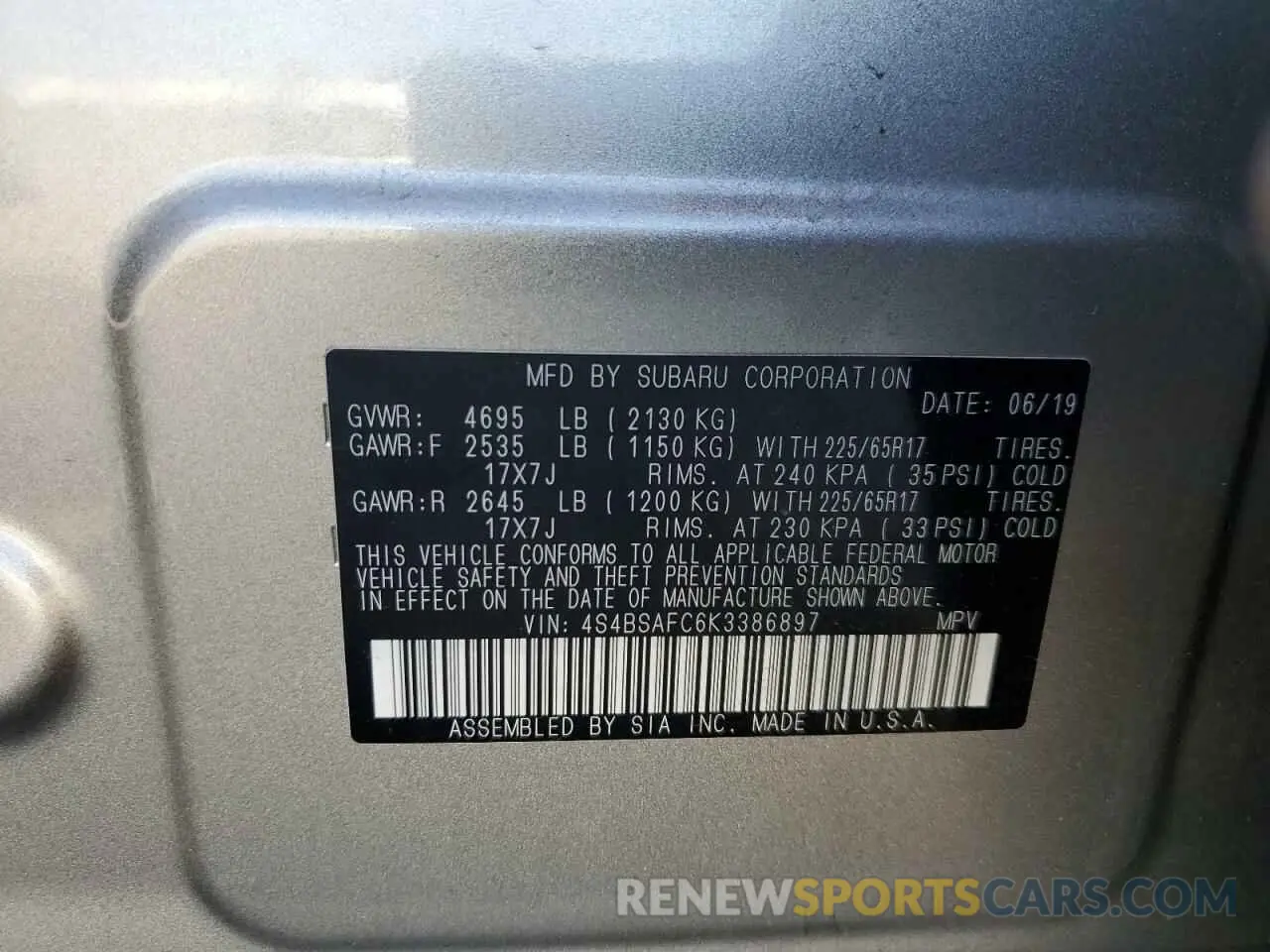 14 Photograph of a damaged car 4S4BSAFC6K3386897 SUBARU OUTBACK 2019