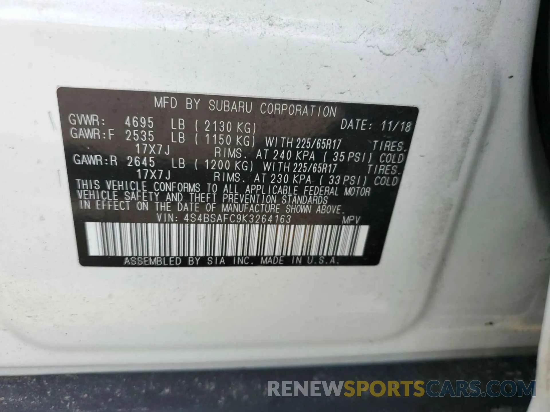 21 Photograph of a damaged car 4S4BSAFC9K3264163 SUBARU OUTBACK 2019