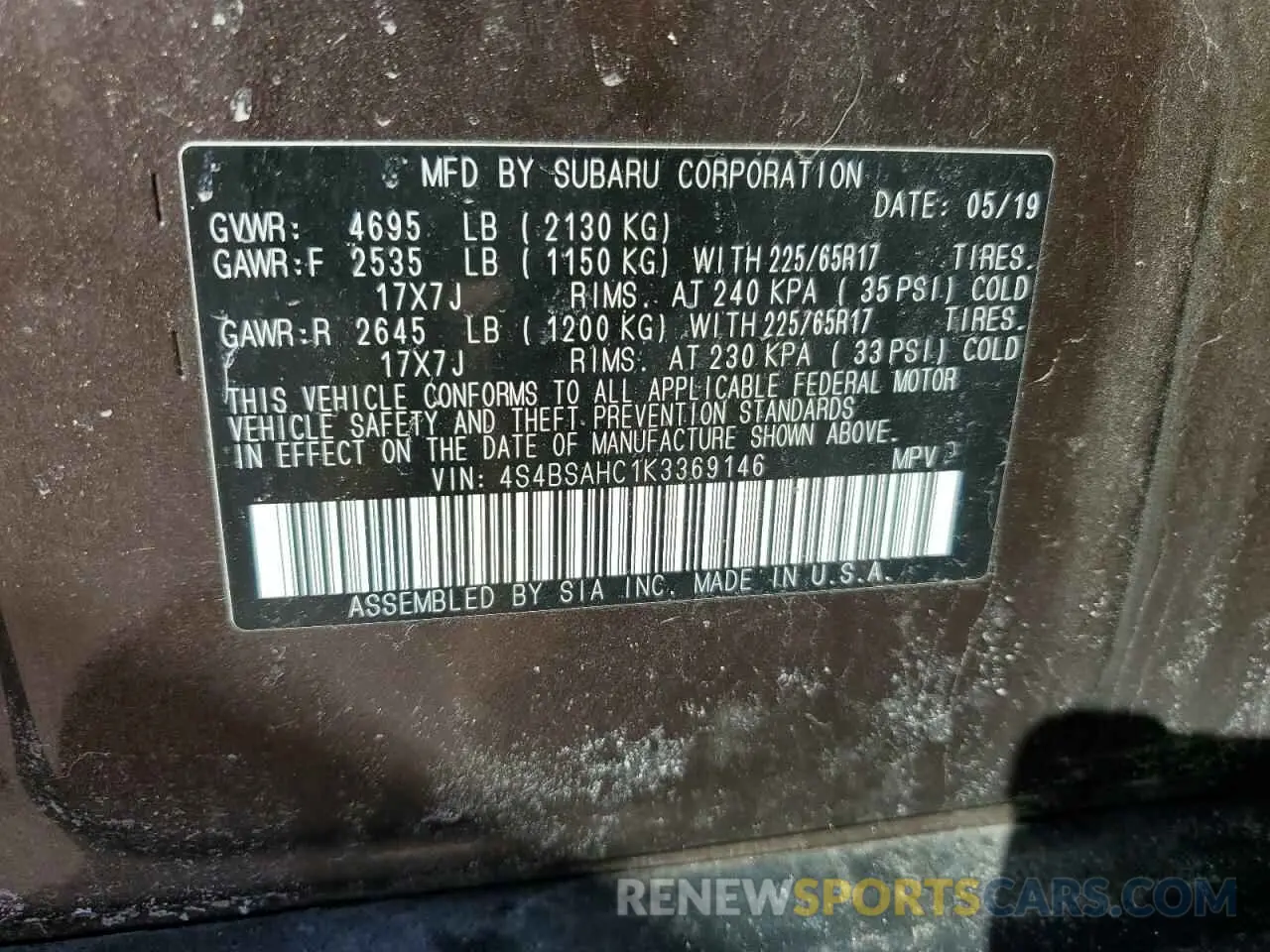 15 Photograph of a damaged car 4S4BSAHC1K3369146 SUBARU OUTBACK 2019