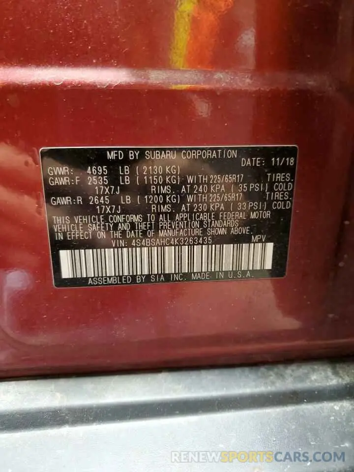 13 Photograph of a damaged car 4S4BSAHC4K3263435 SUBARU OUTBACK 2019