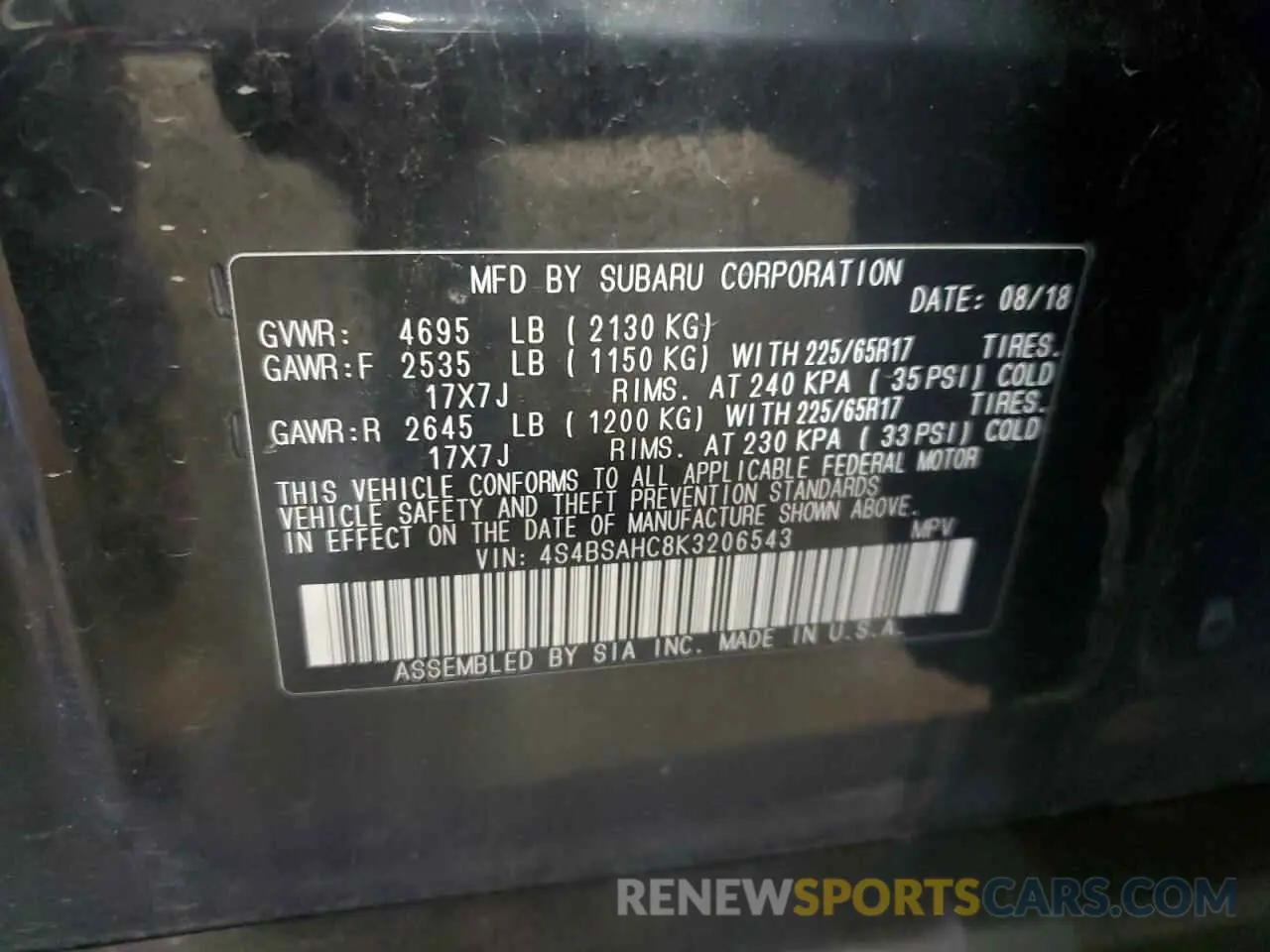 13 Photograph of a damaged car 4S4BSAHC8K3206543 SUBARU OUTBACK 2019