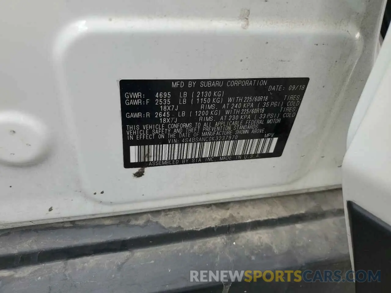14 Photograph of a damaged car 4S4BSANC0K3237970 SUBARU OUTBACK 2019