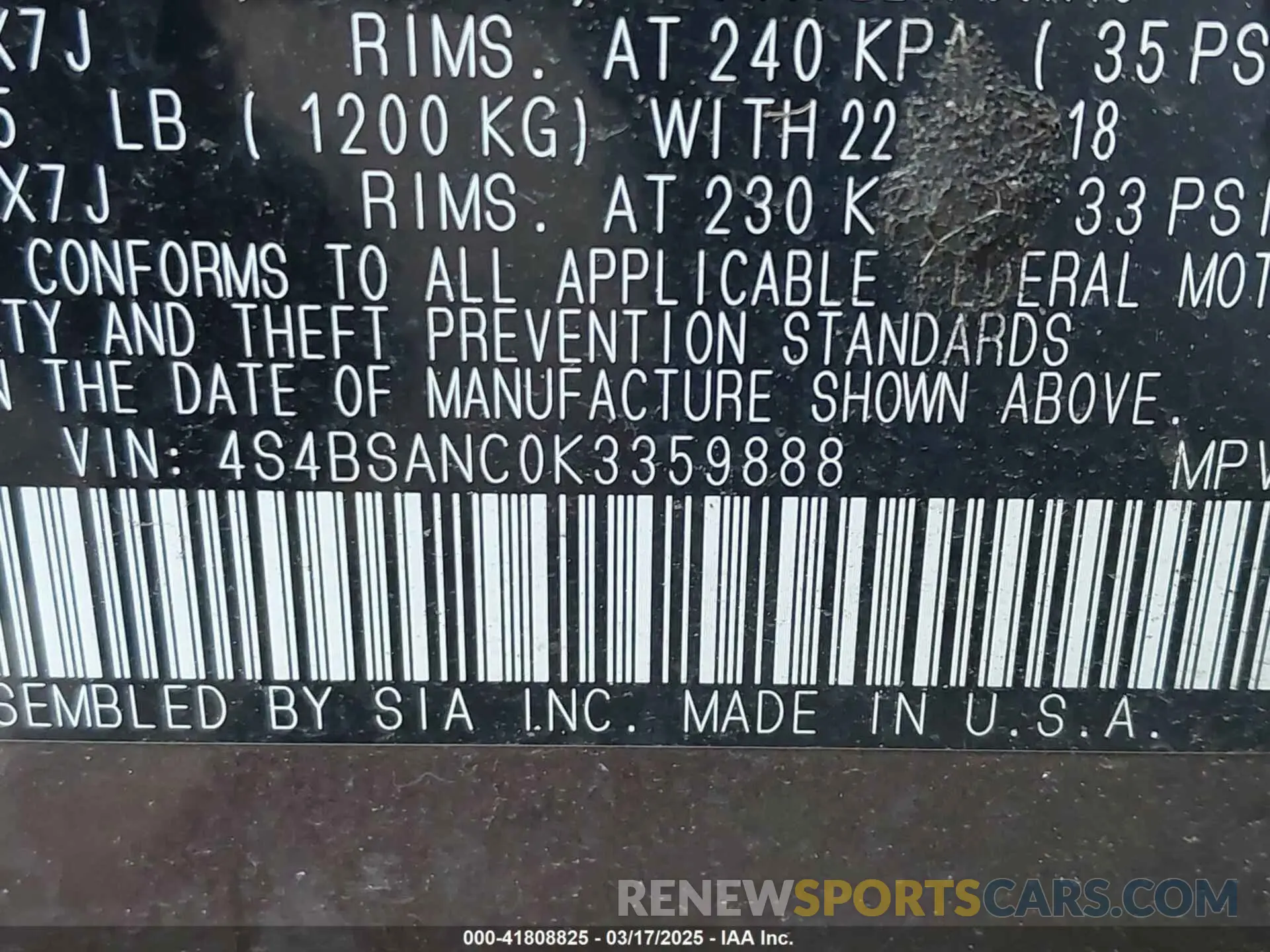 9 Photograph of a damaged car 4S4BSANC0K3359888 SUBARU OUTBACK 2019