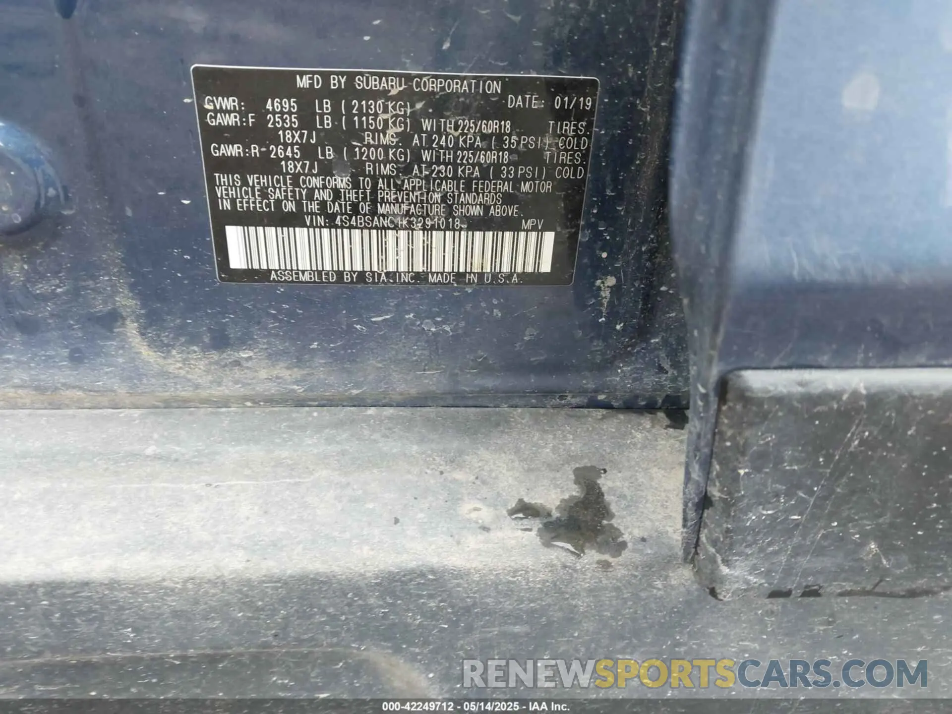 9 Photograph of a damaged car 4S4BSANC1K3291018 SUBARU OUTBACK 2019