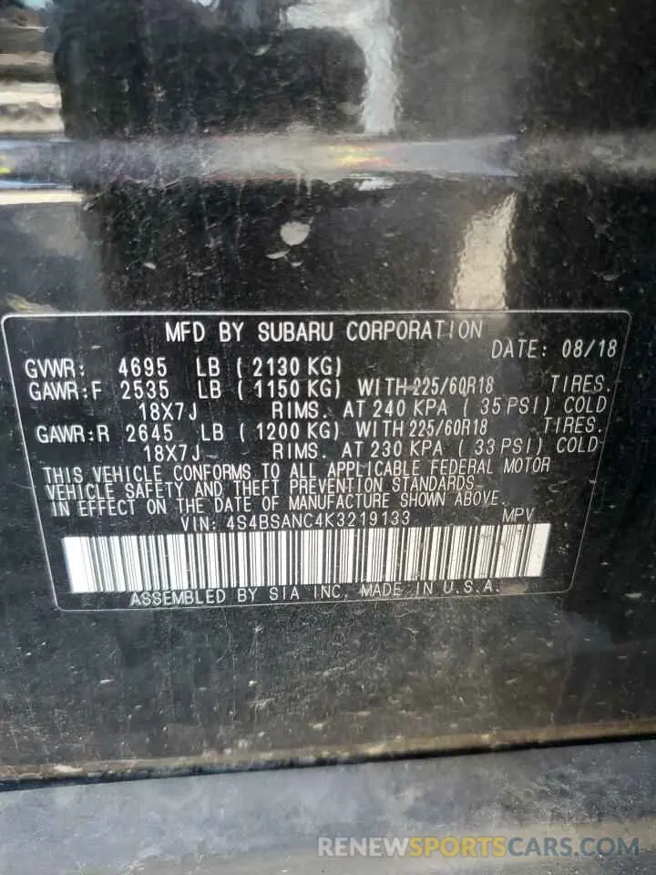 14 Photograph of a damaged car 4S4BSANC4K3219133 SUBARU OUTBACK 2019