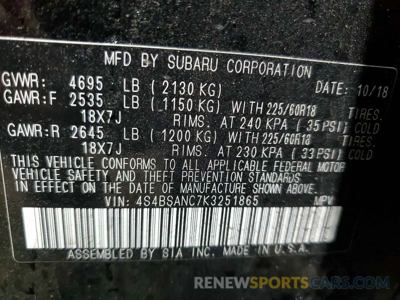 13 Photograph of a damaged car 4S4BSANC7K3251865 SUBARU OUTBACK 2019