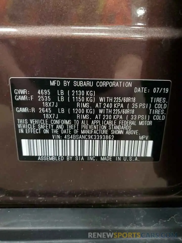 13 Photograph of a damaged car 4S4BSANC9K3393862 SUBARU OUTBACK 2019
