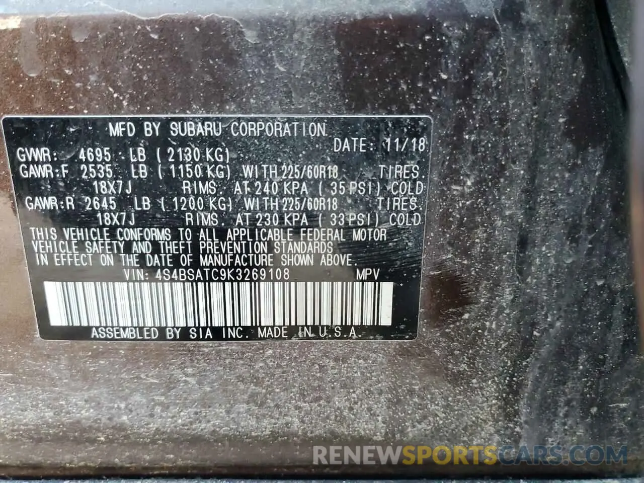 14 Photograph of a damaged car 4S4BSATC9K3269108 SUBARU OUTBACK 2019