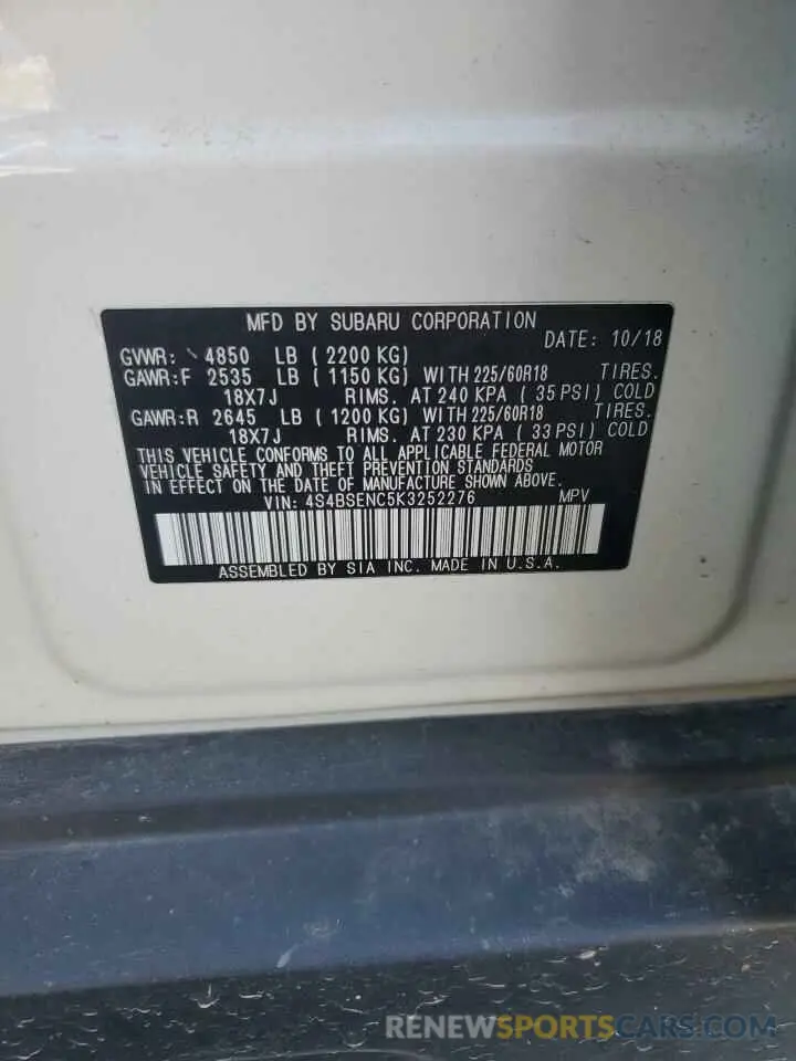 13 Photograph of a damaged car 4S4BSENC5K3252276 SUBARU OUTBACK 2019
