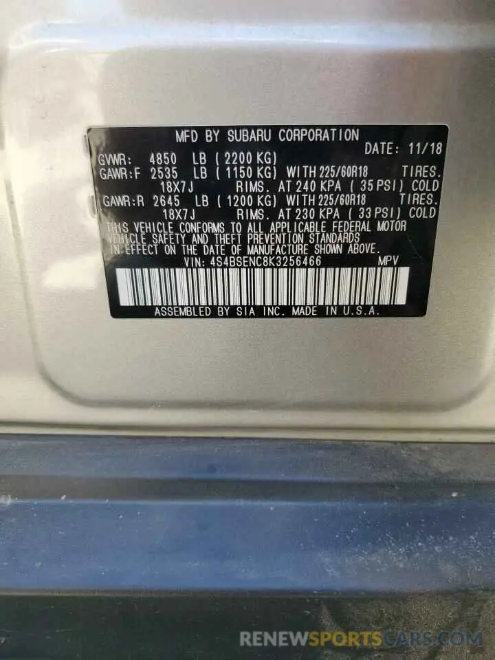 14 Photograph of a damaged car 4S4BSENC8K3256466 SUBARU OUTBACK 2019