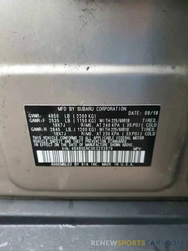 13 Photograph of a damaged car 4S4BSENCXK3233979 SUBARU OUTBACK 2019