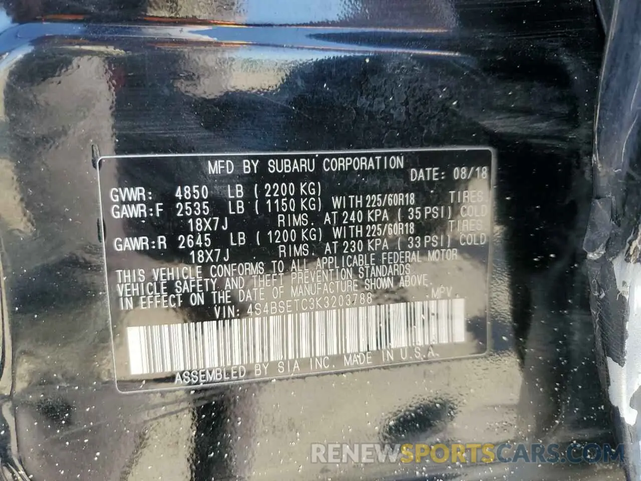 14 Photograph of a damaged car 4S4BSETC3K3203788 SUBARU OUTBACK 2019