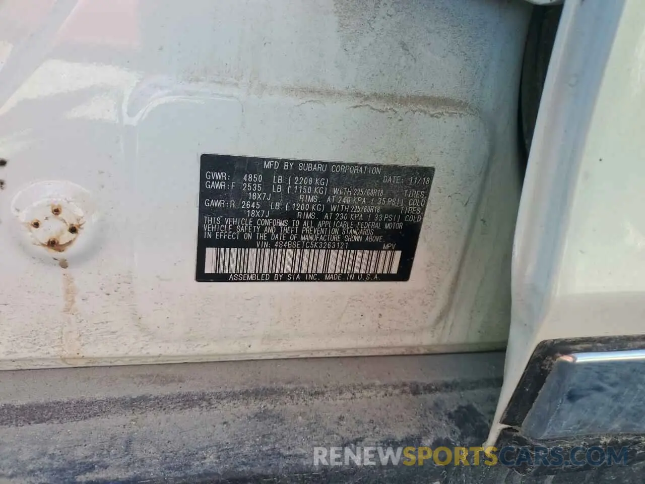 13 Photograph of a damaged car 4S4BSETC5K3263121 SUBARU OUTBACK 2019