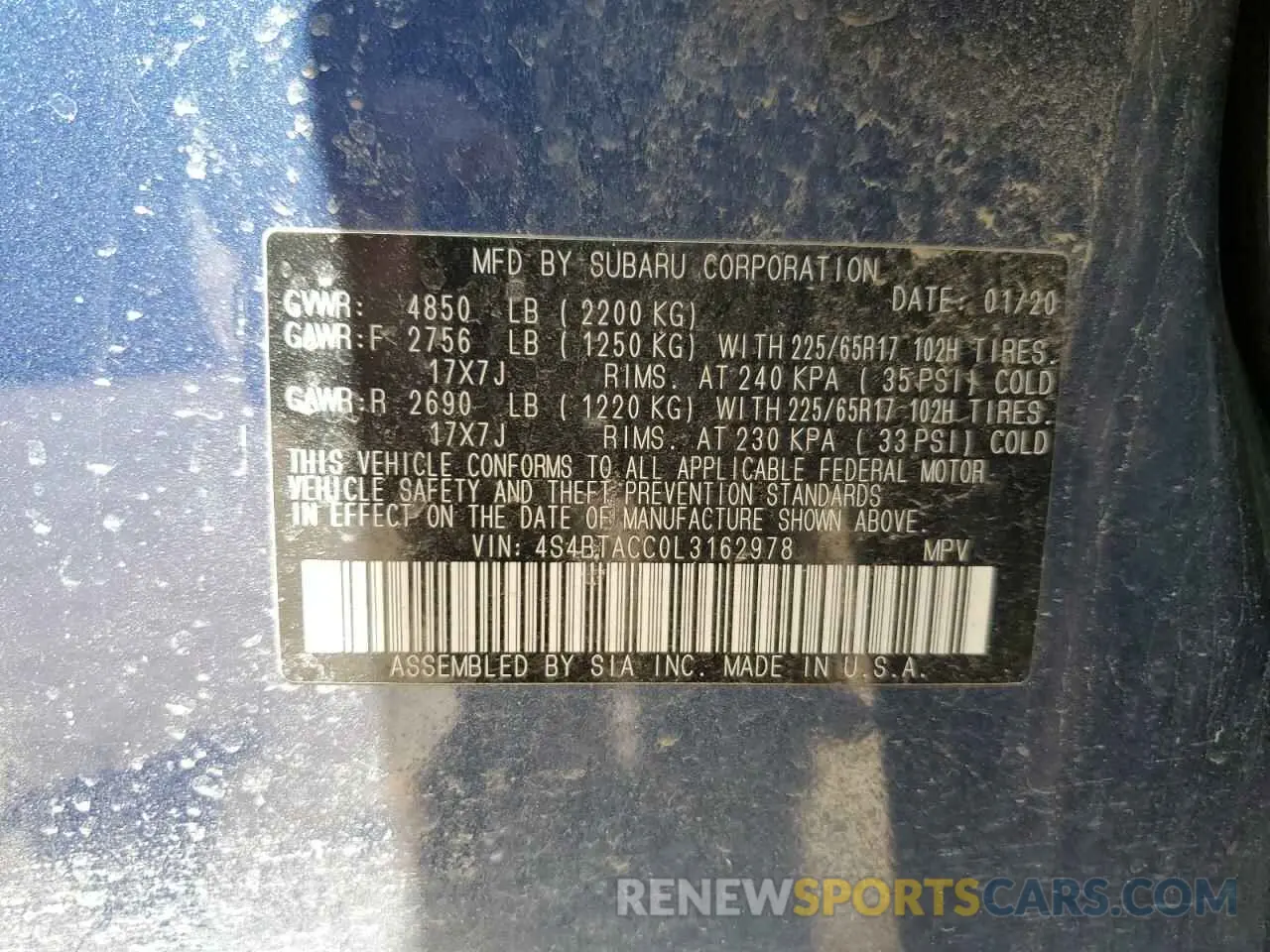 13 Photograph of a damaged car 4S4BTACC0L3162978 SUBARU OUTBACK 2020