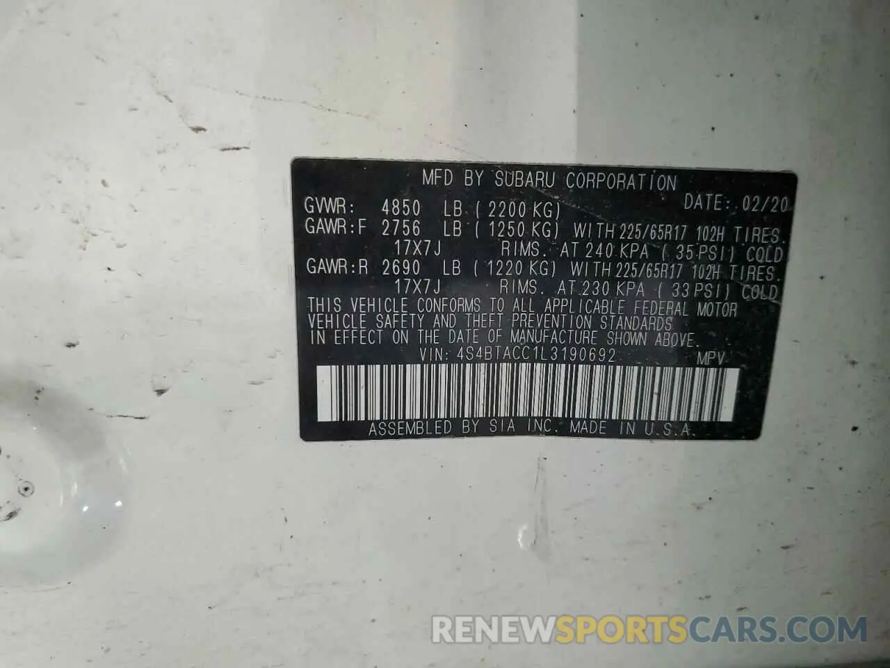 13 Photograph of a damaged car 4S4BTACC1L3190692 SUBARU OUTBACK 2020