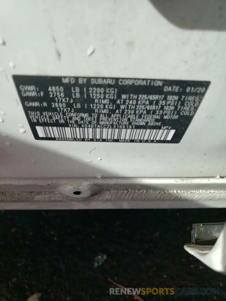 12 Photograph of a damaged car 4S4BTACC2L3166191 SUBARU OUTBACK 2020