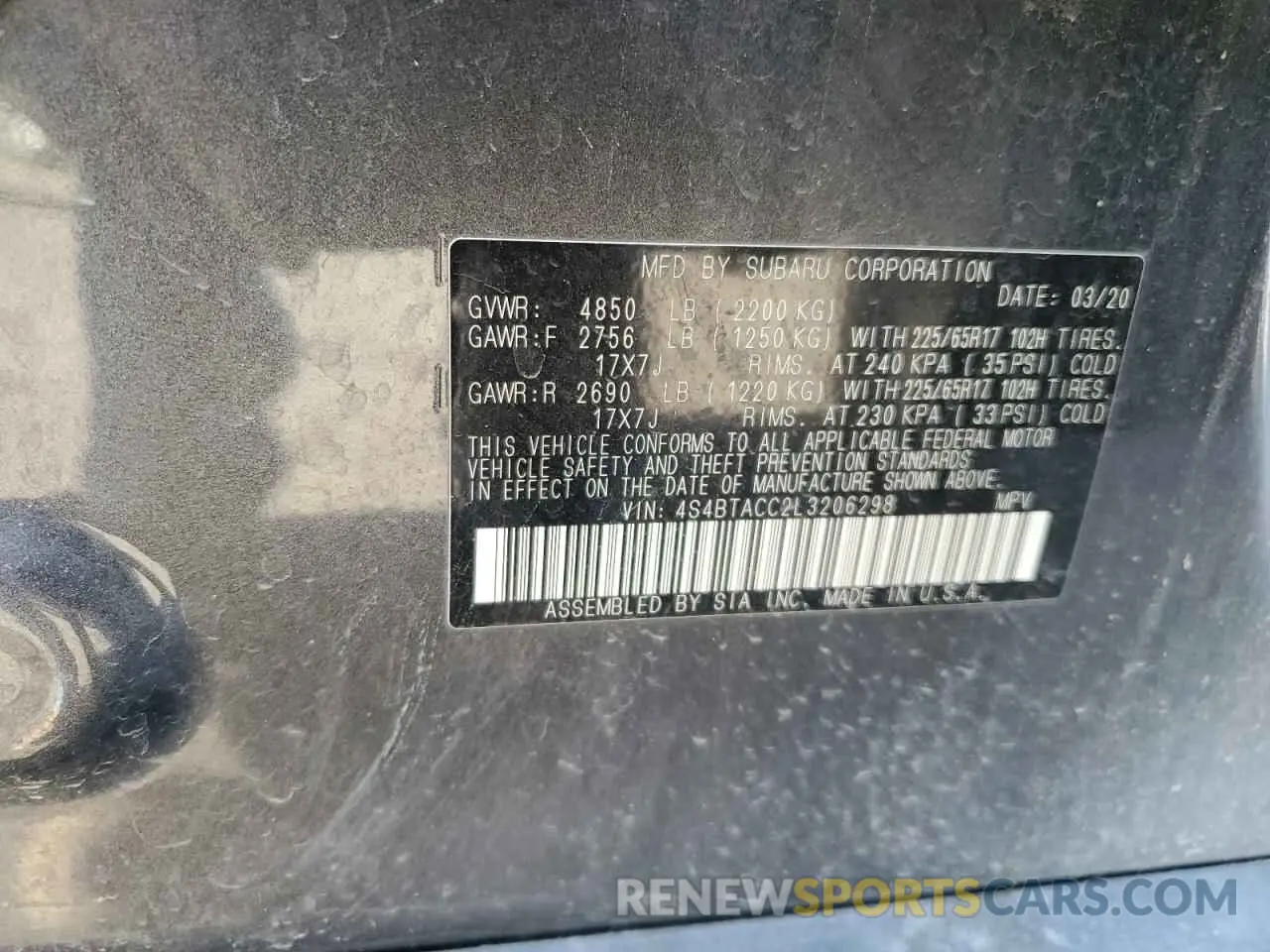 13 Photograph of a damaged car 4S4BTACC2L3206298 SUBARU OUTBACK 2020