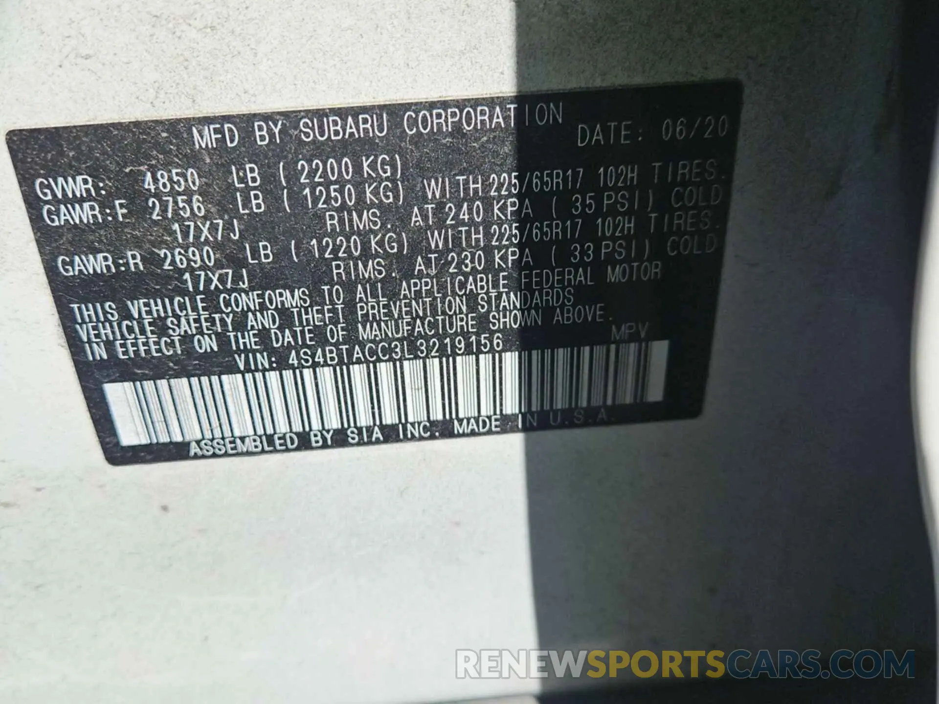 7 Photograph of a damaged car 4S4BTACC3L3219156 SUBARU OUTBACK 2020