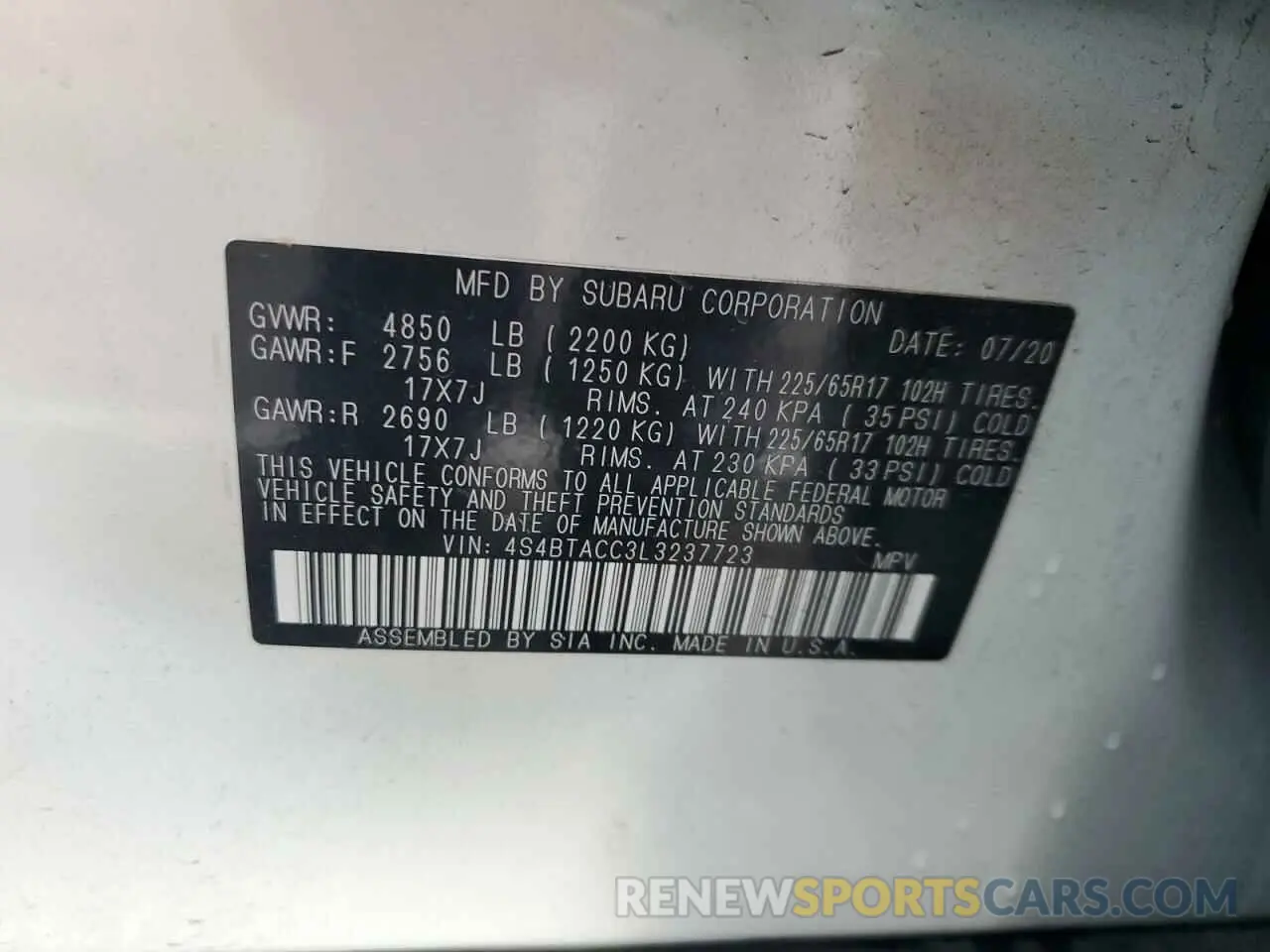 14 Photograph of a damaged car 4S4BTACC3L3237723 SUBARU OUTBACK 2020