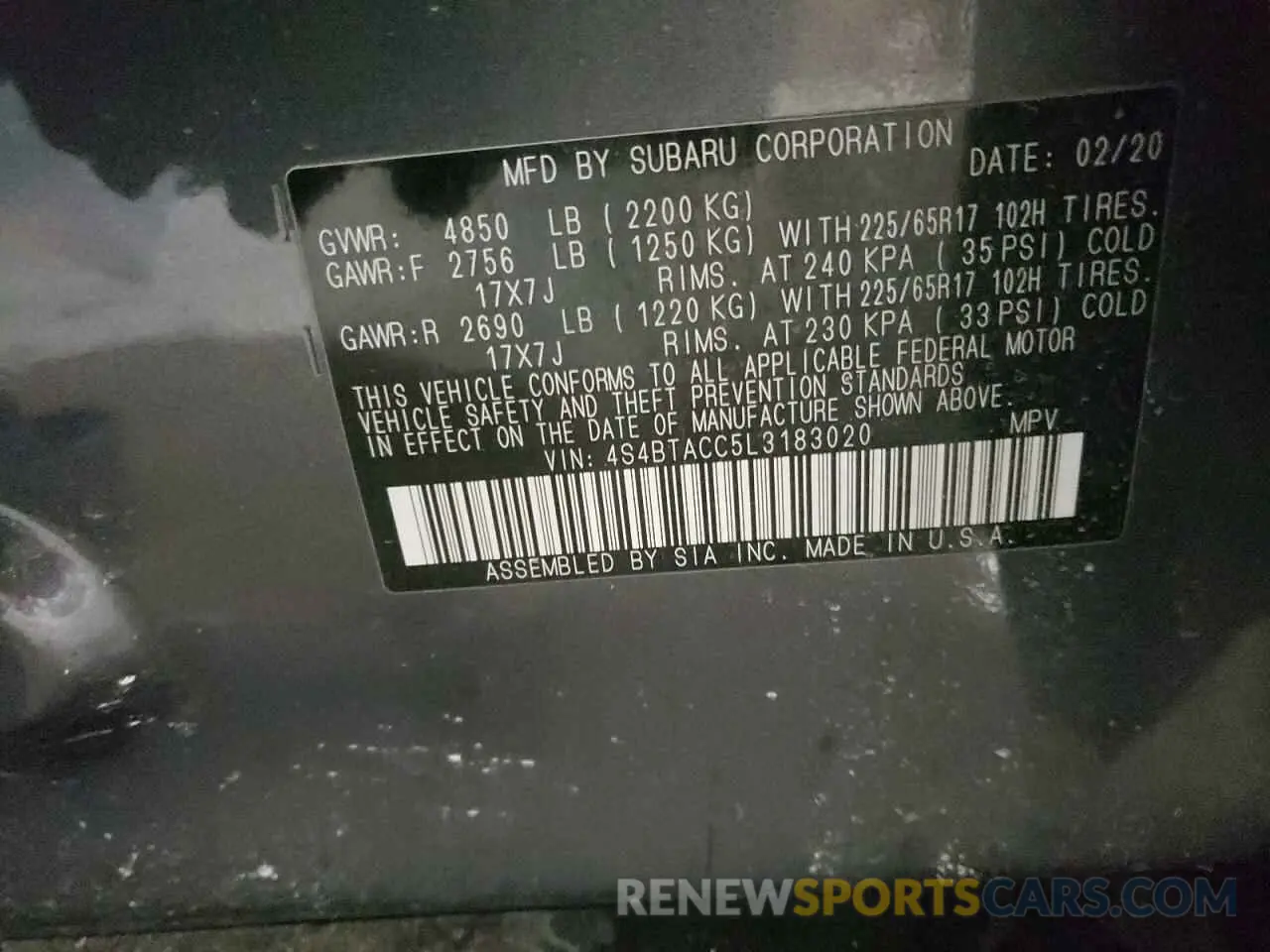 13 Photograph of a damaged car 4S4BTACC5L3183020 SUBARU OUTBACK 2020