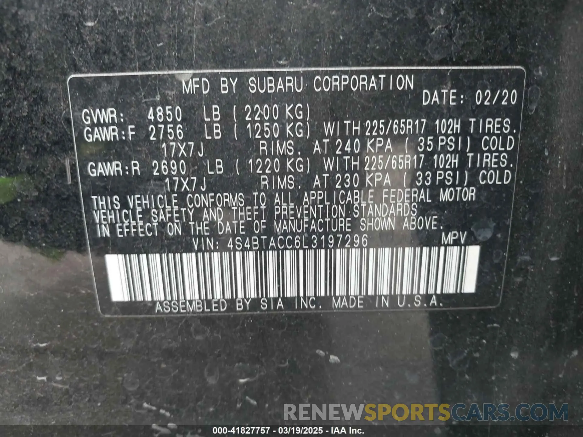 9 Photograph of a damaged car 4S4BTACC6L3197296 SUBARU OUTBACK 2020