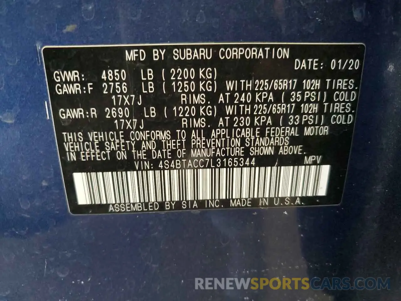 13 Photograph of a damaged car 4S4BTACC7L3165344 SUBARU OUTBACK 2020
