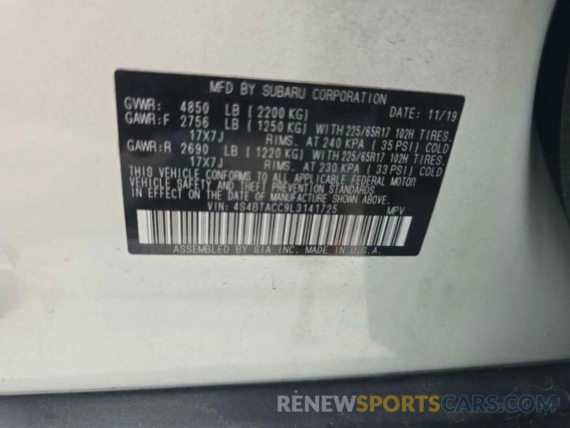 12 Photograph of a damaged car 4S4BTACC9L3141725 SUBARU OUTBACK 2020