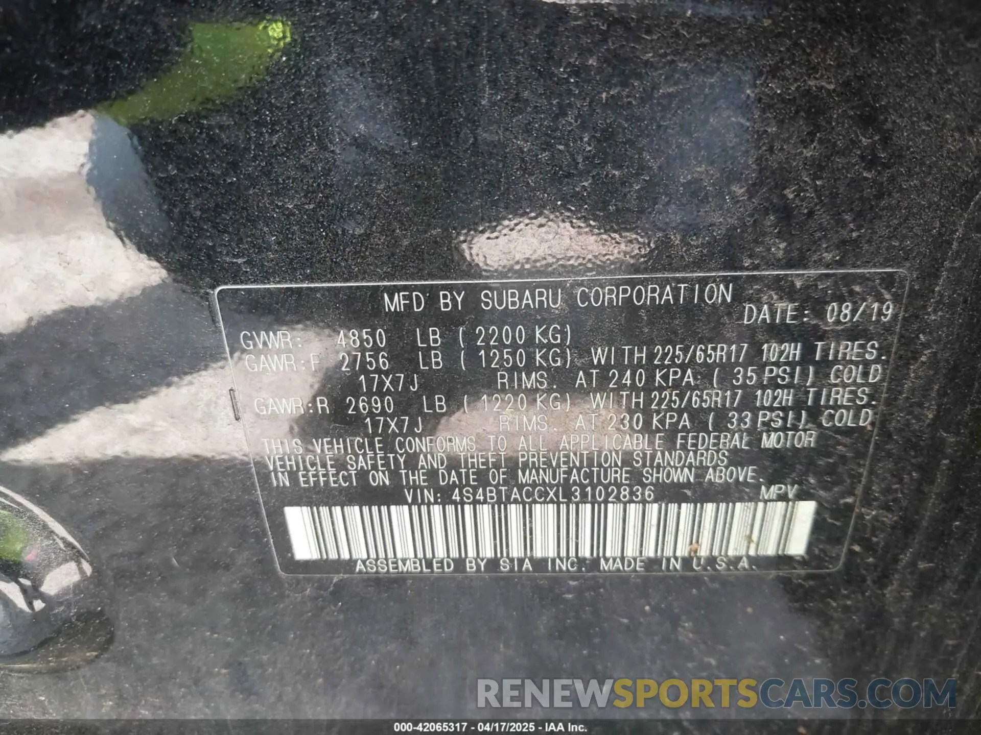 9 Photograph of a damaged car 4S4BTACCXL3102836 SUBARU OUTBACK 2020