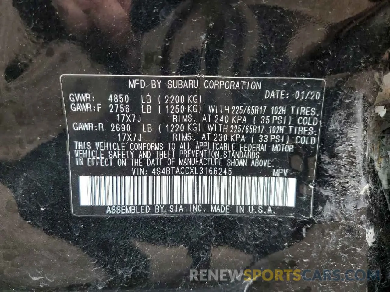 12 Photograph of a damaged car 4S4BTACCXL3166245 SUBARU OUTBACK 2020