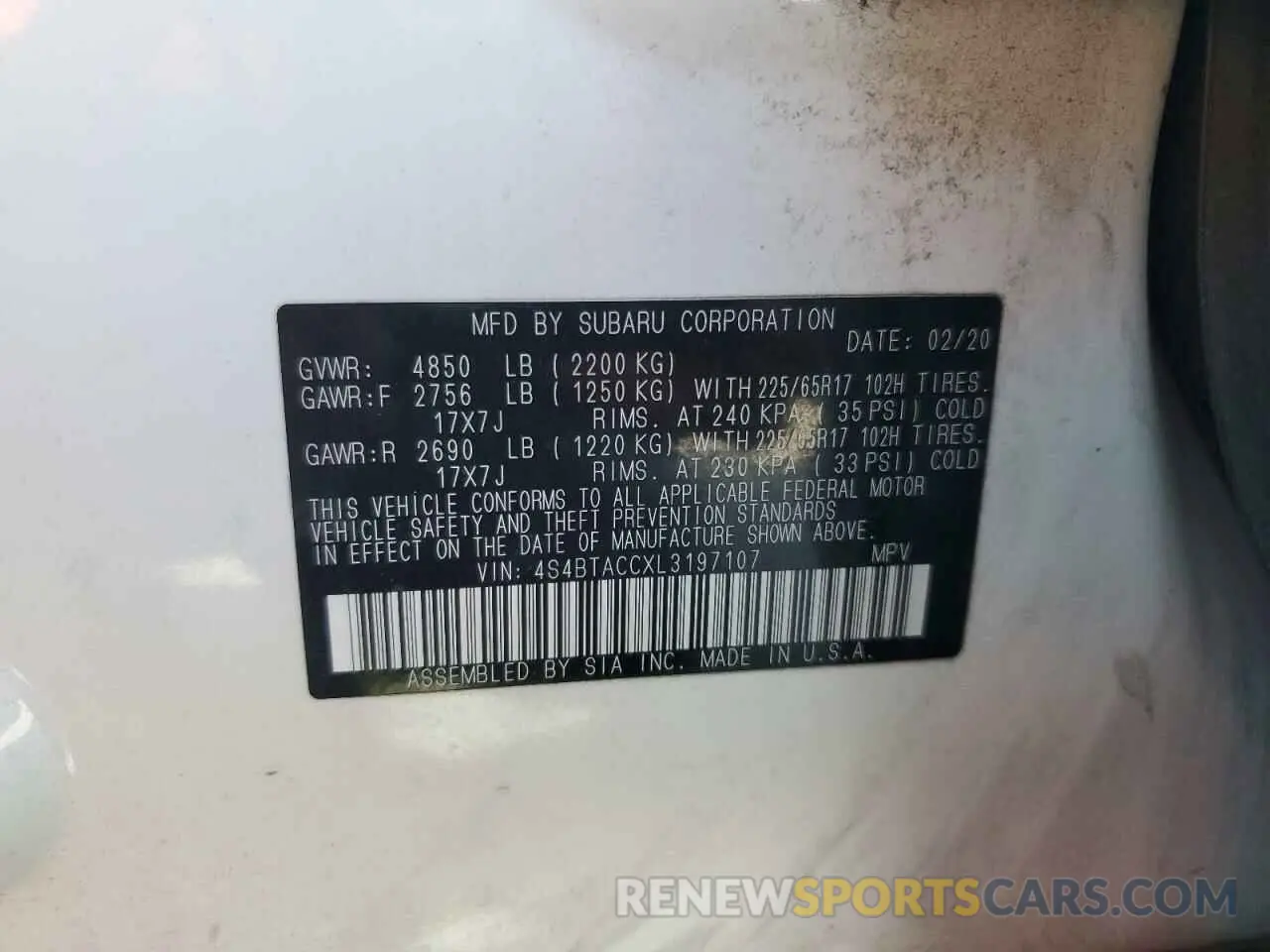 14 Photograph of a damaged car 4S4BTACCXL3197107 SUBARU OUTBACK 2020