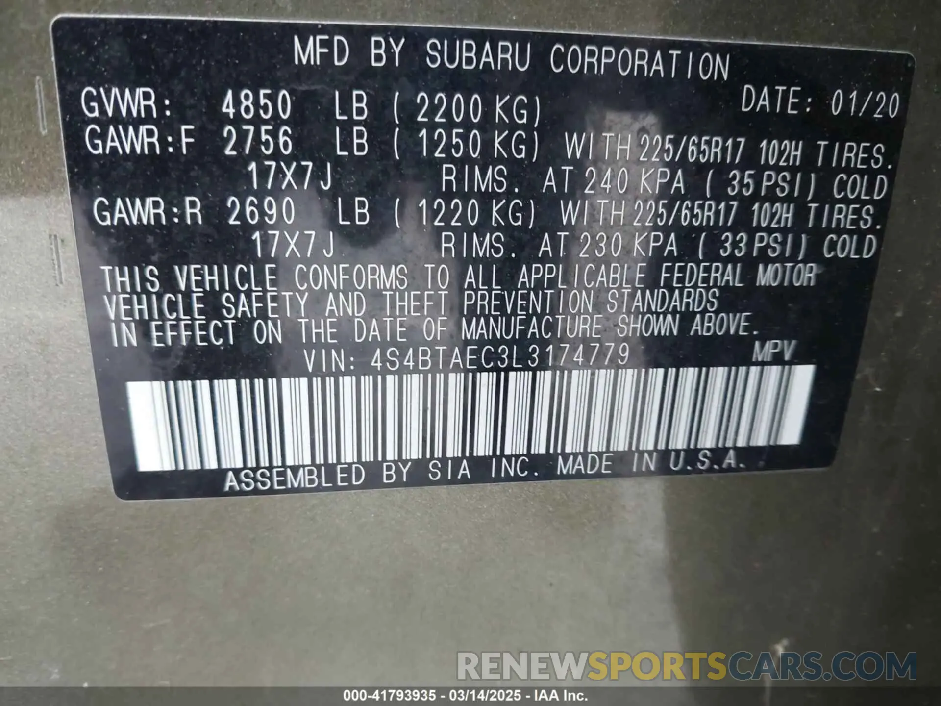9 Photograph of a damaged car 4S4BTAEC3L3174779 SUBARU OUTBACK 2020