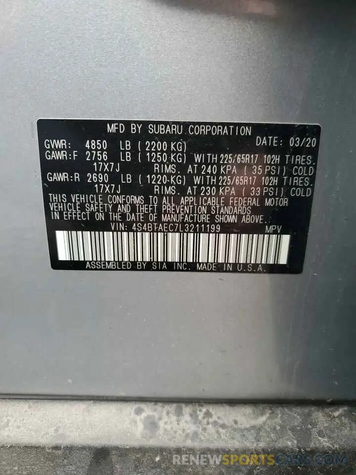 14 Photograph of a damaged car 4S4BTAEC7L3211199 SUBARU OUTBACK 2020
