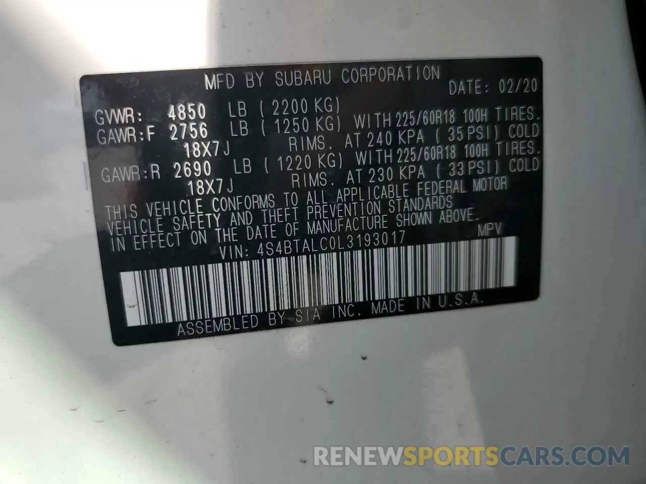 14 Photograph of a damaged car 4S4BTALC0L3193017 SUBARU OUTBACK 2020