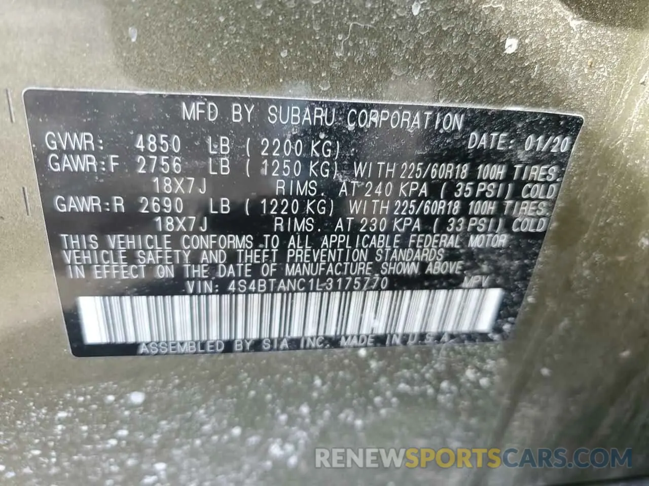 15 Photograph of a damaged car 4S4BTANC1L3175770 SUBARU OUTBACK 2020