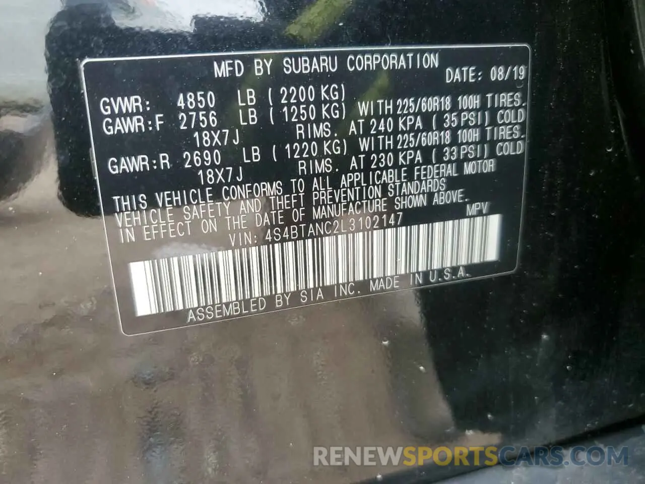13 Photograph of a damaged car 4S4BTANC2L3102147 SUBARU OUTBACK 2020