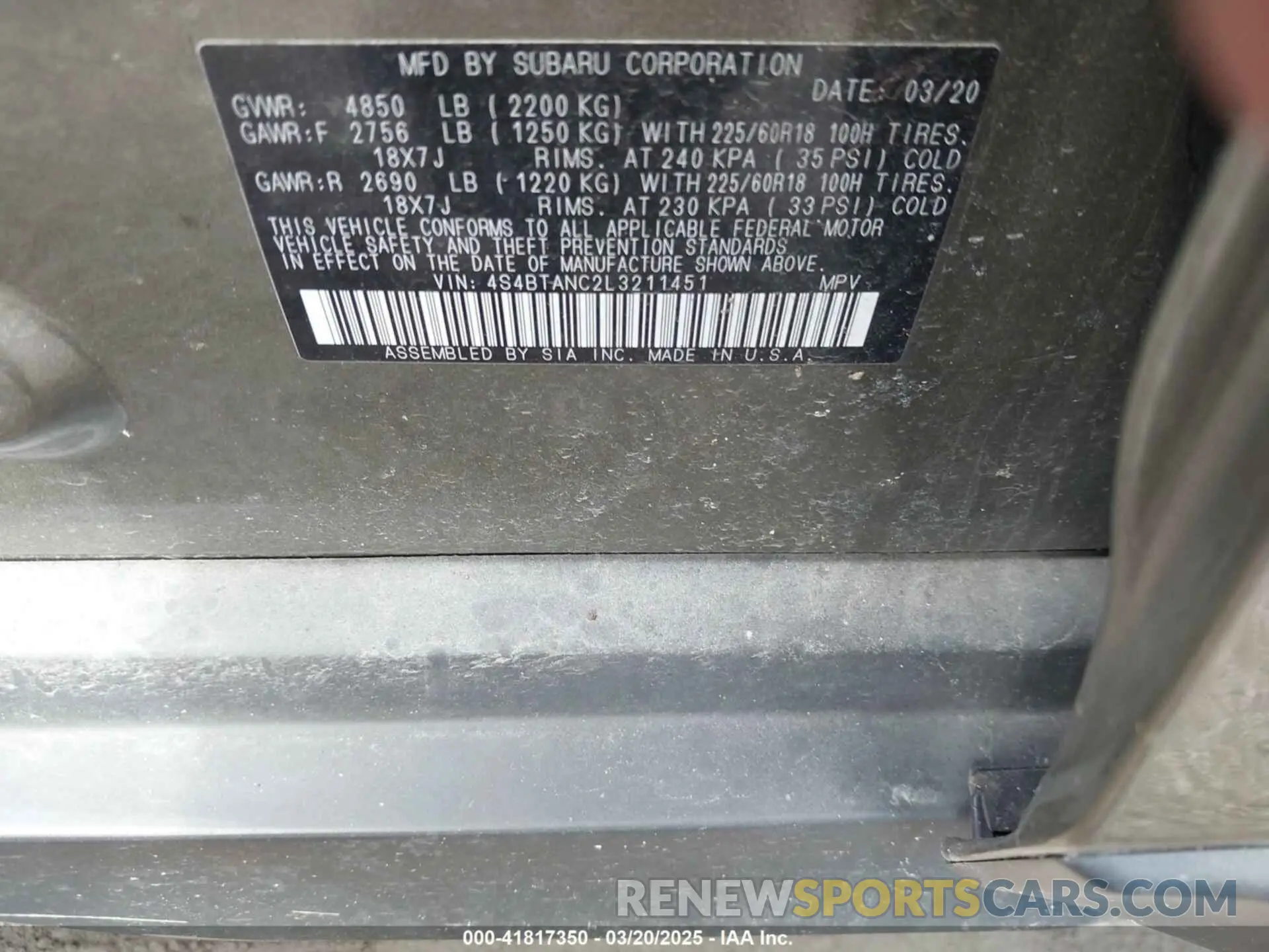 9 Photograph of a damaged car 4S4BTANC2L3211451 SUBARU OUTBACK 2020
